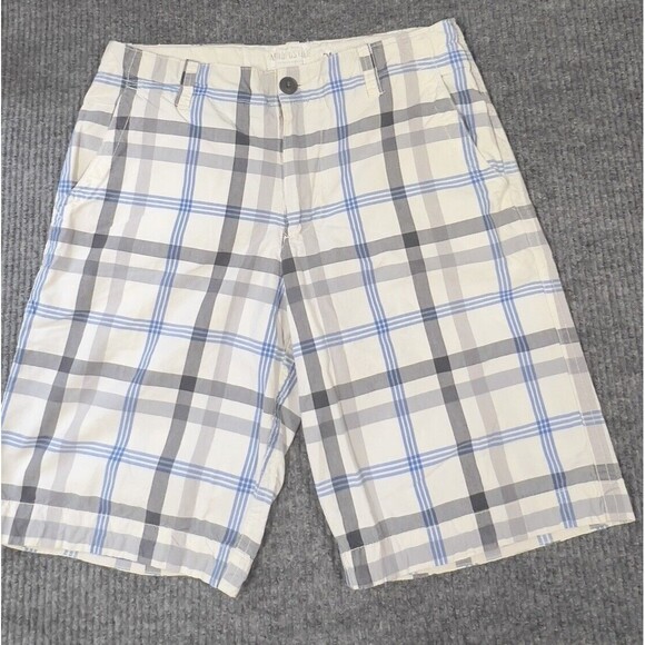 Aéropostale Other - Aeropostale Shorts Mens size 31 Blue Gray Plaid Flat Front Pockets Drawstring